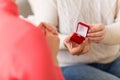 Man giving diamond ring to woman on valentines day Royalty Free Stock Photo