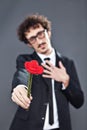 Man giving fabric rose Royalty Free Stock Photo