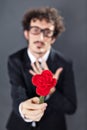 Man giving fabric rose Royalty Free Stock Photo