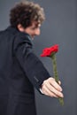 Man giving fabric rose Royalty Free Stock Photo