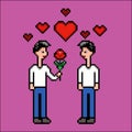 Flower for beloved friend, pixel art vector illustration