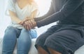 Man giving hand to depressed woman,Suicide prevention,Mental health care concept Royalty Free Stock Photo