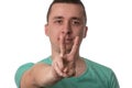 Man Giving Peace Sign - White Background Royalty Free Stock Photo