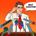 Man Giving Press Conference. Mass Media Interview. Pop Art illustration