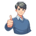 Man giving thumbs up vector illustration, happy guy showing OK gesture, approval sign, positive emotion, work done sign design Royalty Free Stock Photo