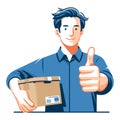 Man giving thumbs up vector illustration, happy guy showing OK gesture, approval sign, positive emotion, work done sign design Royalty Free Stock Photo