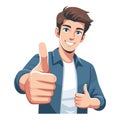 Man giving thumbs up vector illustration, happy guy showing OK gesture, approval sign, positive emotion, work done sign design Royalty Free Stock Photo