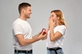 Man giving woman engagement ring on valentines day Royalty Free Stock Photo