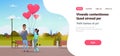 Man giving woman pink heart shape air balloons happy valentines day concept african american couple in love city urban