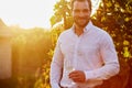 Man with a glass of white wine Royalty Free Stock Photo