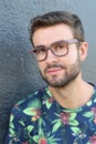 Man with glasses in floral shirt Royalty Free Stock Photo