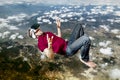 The man in glasses virtual reality flying on sky Royalty Free Stock Photo