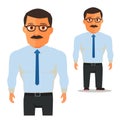 Man with glasses in white shirt with blue Tie Cartoon Character. Vector Royalty Free Stock Photo