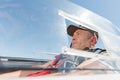 Man in glider cockpit Royalty Free Stock Photo