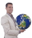 Man with globe in hands