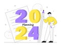 Man with goals 2024 vector line concept