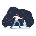 A man goes cross-country skiing in the woods Royalty Free Stock Photo