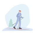 A man goes cross-country skiing in the woods Royalty Free Stock Photo