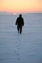 Man goes through snowy field 2 Royalty Free Stock Photo