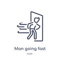 man going fast and with force against a door icon from people outline collection. Thin line man going fast and with force against