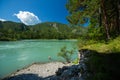 Man going to bath in the rapid river of Katun