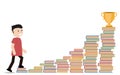 Man going up the stairs of books. Royalty Free Stock Photo