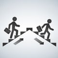 Man going up the stairs, man going down staircase symbol. Vector illustration. Royalty Free Stock Photo