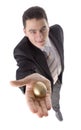 Man with gold egg Royalty Free Stock Photo