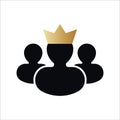 Man with golden crown. Leader symbol and royal vip style