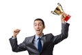 Man with golden cup Royalty Free Stock Photo