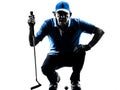 Man golfer golfing crouching silhouette Royalty Free Stock Photo