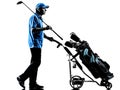 Man golfer golfing golf bag silhouette Royalty Free Stock Photo