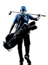 Man golfer golfing golf bag walking silhouette Royalty Free Stock Photo