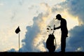 Man golfer at sunset Royalty Free Stock Photo