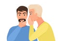 Man gossiping, says rumors to other man character. Gossip man flat vector illustration.