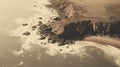 Vintage Sepia-toned Cliff: Aerial Photography With Organic Contours