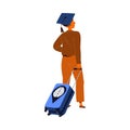 Man in Graduation Cap with Suitcase Leaving Place of Residence as Mass Emigration Vector Illustration Royalty Free Stock Photo