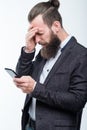 Man grasp head phone failure emotion reaction news