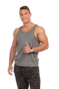 Man In Gray Tank Top Giving Thumb Up