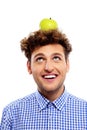 man with green apple on his head Royalty Free Stock Photo