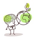 Man with green brain and earth