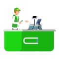 Man green cashier icon, flat style