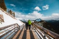 A man with a green jacket on Sulphur mountain at Banff, Canada