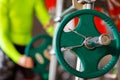 The man puts weight on the bar in the gym. Royalty Free Stock Photo