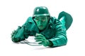 Man on a green toy soldier costume Royalty Free Stock Photo