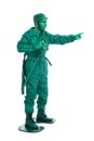 Man on a green toy soldier costume Royalty Free Stock Photo