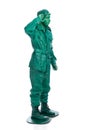 Man on a green toy soldier costume Royalty Free Stock Photo