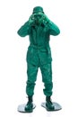 Man on a green toy soldier costume Royalty Free Stock Photo