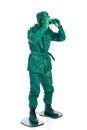 Man on a green toy soldier costume Royalty Free Stock Photo