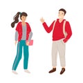 Man greeting woman. Friends meeting. Vector illustration